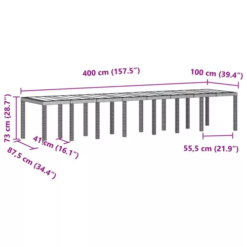 Kerti Asztal Antracit 400 x 100 x 73 cm polirattan