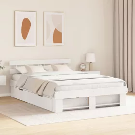   Ágykeret fejtámlával fiókkal Fehér 150 x 200 cm Tömör fenyőfa