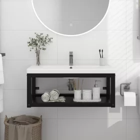   Fekete vas fürdőszobai fali mosdókagylókeret 79 x 38 x 31 cm