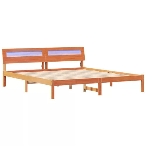 Ágykeret LED -es lámpákkal Barna 200 x 200 cm Tömör fa