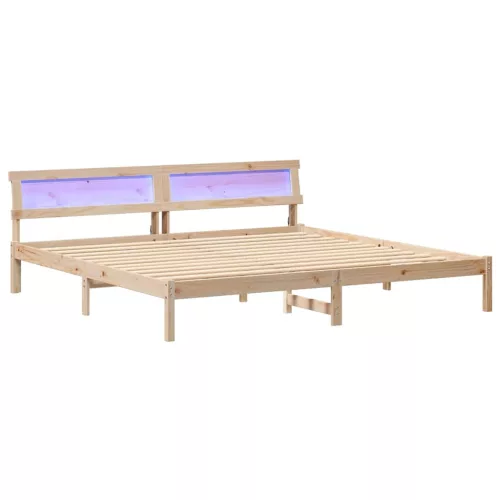Ágykeret LED -es lámpákkal Barna 200 x 200 cm Tömör fenyőfa
