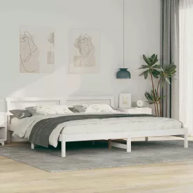   Ágykeret LED -es lámpákkal Fehér 200 x 200 cm Tömör fenyőfa