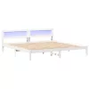 Ágykeret LED -es lámpákkal Fehér 200 x 200 cm Tömör fenyőfa