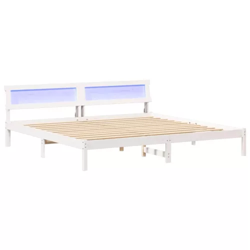 Ágykeret LED -es lámpákkal Fehér 200 x 200 cm Tömör fenyőfa