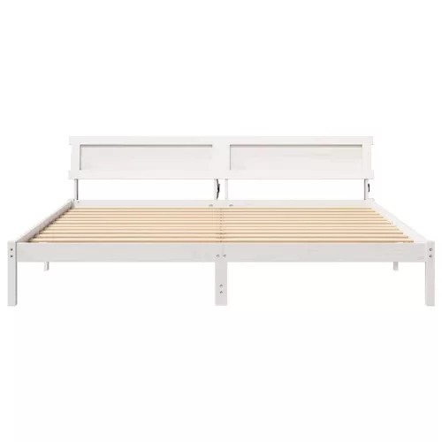 Ágykeret LED -es lámpákkal Fehér 200 x 200 cm Tömör fenyőfa