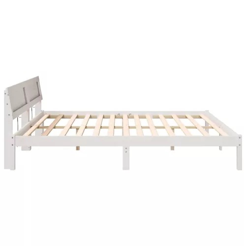 Ágykeret LED -es lámpákkal Fehér 200 x 200 cm Tömör fenyőfa