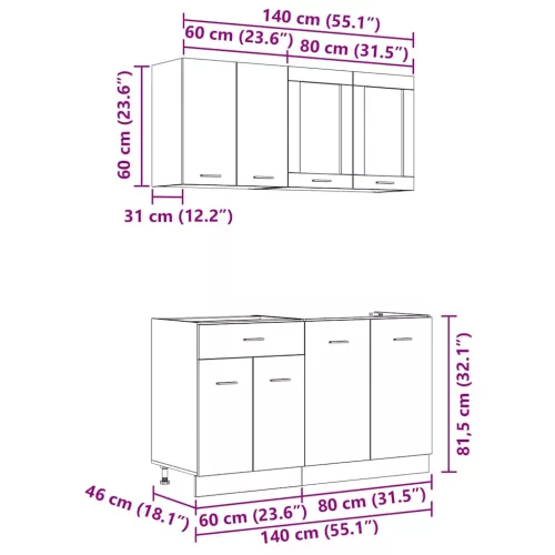 Konyhaszekrény garnitúra fiókkal Lyon 4 pcs Füstölt tölgy