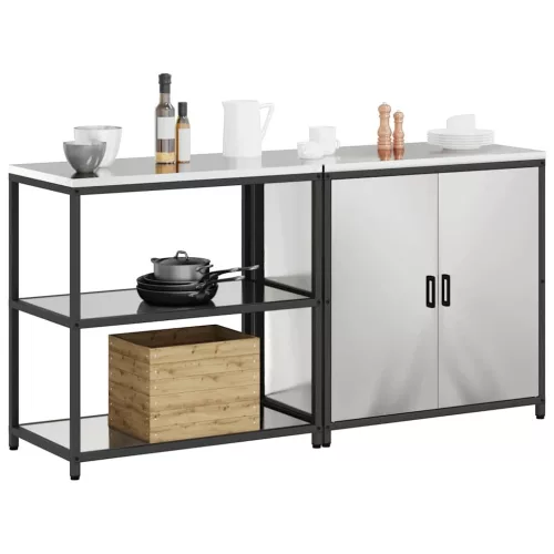 Konyhai Tároló Készlet polcokkal 2 pcs Ezüst 180 x 50 x 92 cm