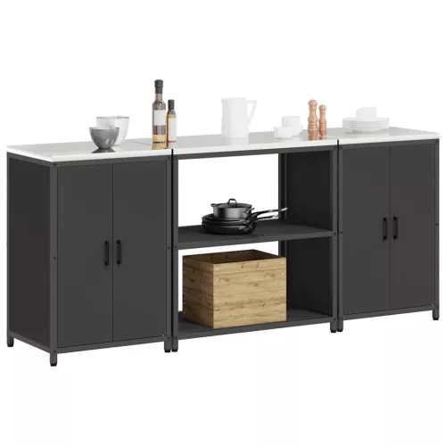 Konyhai Tároló Készlet polcokkal 3 pcs Fekete 210 x 50 x 92 cm