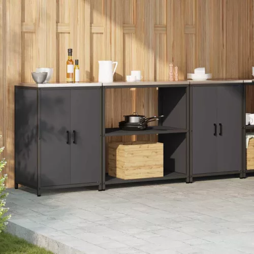 Konyhai Tároló Készlet polcokkal 3 pcs Fekete 210 x 50 x 92 cm