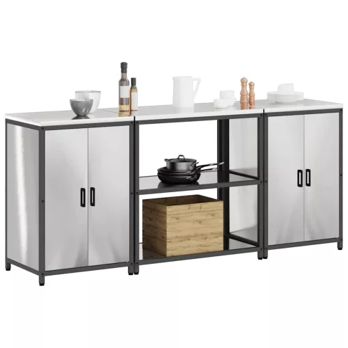 Konyhai Tároló Készlet polcokkal 3 pcs Ezüst 210 x 50 x 92 cm