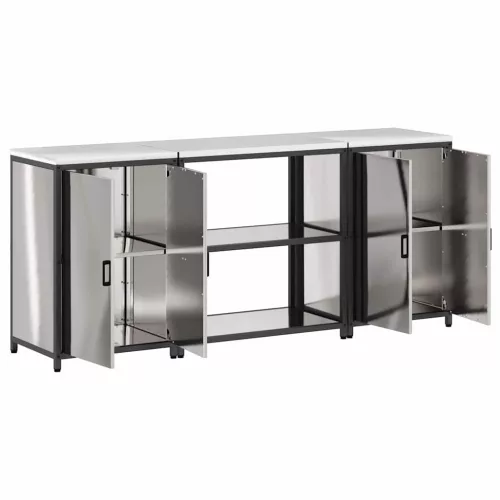 Konyhai Tároló Készlet polcokkal 3 pcs Ezüst 210 x 50 x 92 cm
