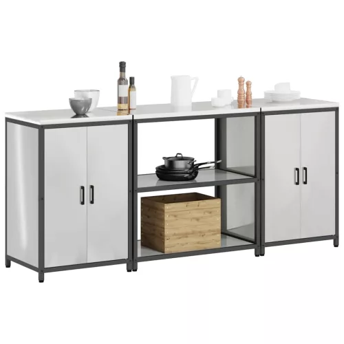 Konyhai Tároló Készlet polcokkal 3 pcs Ezüst 210 x 50 x 92 cm