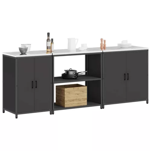 Konyhai Tároló Készlet polcokkal 3 pcs Fekete 240 x 50 x 92 cm