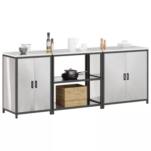 Konyhai Tároló Készlet polcokkal 3 pcs Ezüst 240 x 50 x 92 cm