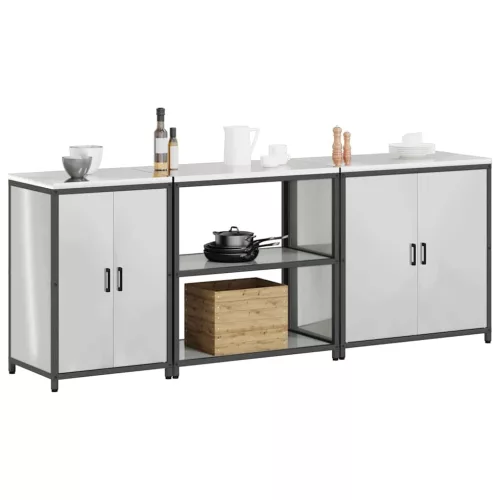 Konyhai Tároló Készlet polcokkal 3 pcs Ezüst 240 x 50 x 92 cm