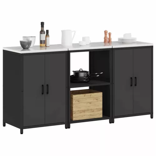 Konyhai Tároló Készlet polcokkal 3 pcs Fekete 180 x 50 x 92 cm