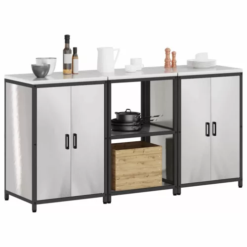 Konyhai Tároló Készlet polcokkal 3 pcs Ezüst 180 x 50 x 92 cm