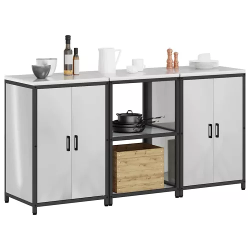 Konyhai Tároló Készlet polcokkal 3 pcs Ezüst 180 x 50 x 92 cm