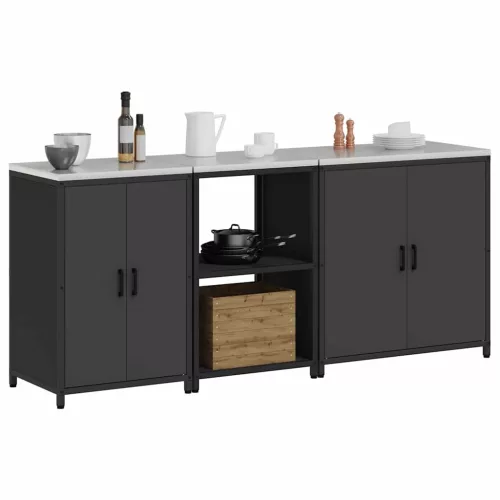 Konyhai Tároló Készlet polcokkal 3 pcs Fekete 210 x 50 x 92 cm