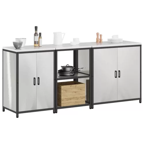 Konyhai Tároló Készlet polcokkal 3 pcs Ezüst 210 x 50 x 92 cm