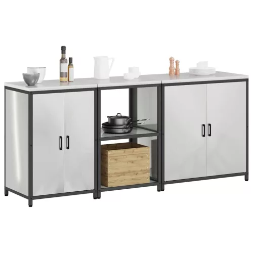 Konyhai Tároló Készlet polcokkal 3 pcs Ezüst 210 x 50 x 92 cm