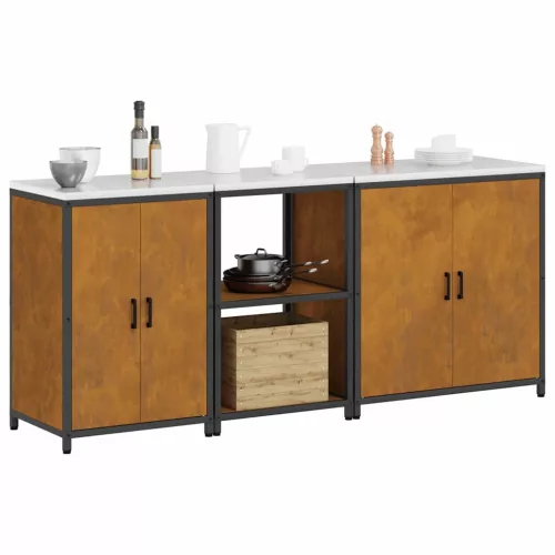 Konyhai Tároló Készlet polcokkal 3 pcs Rozsdás 210 x 50 x 92 cm