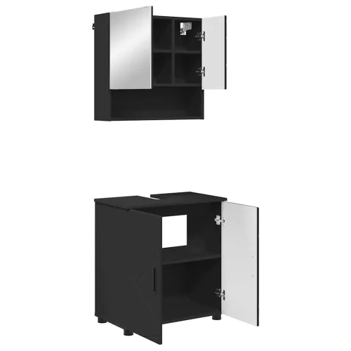 Fürdőszoba bútor szett 2 pcs Fekete 61 x 35 x 64 cm Faanyag