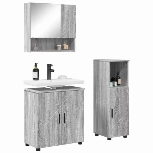 Fürdőszoba bútor szett 3 pcs Szürke sonoma 61 x 35 x 64 cm