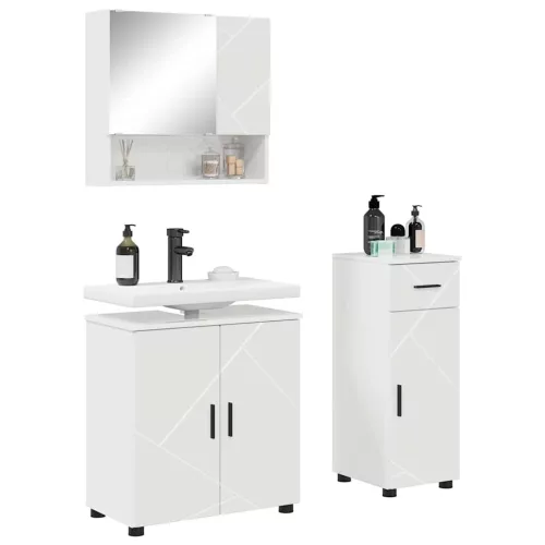 Fürdőszoba bútor szett 3 pcs Magasfényű fehér 61 x 35 x 64 cm