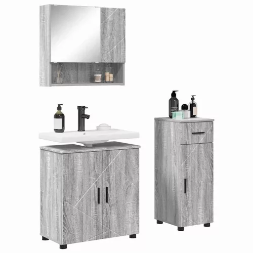 Fürdőszoba bútor szett 3 pcs Szürke sonoma 61 x 35 x 64 cm