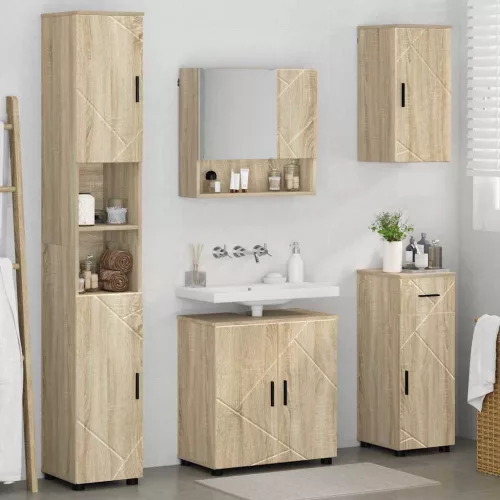 Fürdőszoba bútor szett 5 pcs sonoma tölgy 61 x 35 x 64 cm