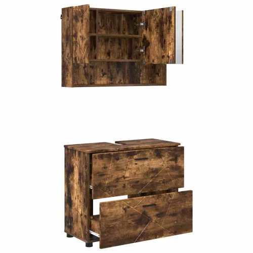 Fürdőszoba bútor szett 2 pcs Füstölt tölgy 76.5 x 35 x 64 cm