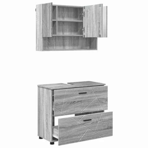 Fürdőszoba bútor szett 2 pcs Szürke sonoma 76.5 x 35 x 64 cm