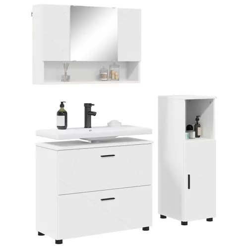 Fürdőszoba bútor szett 3 pcs Fehér 76.5 x 35 x 64 cm Faanyag
