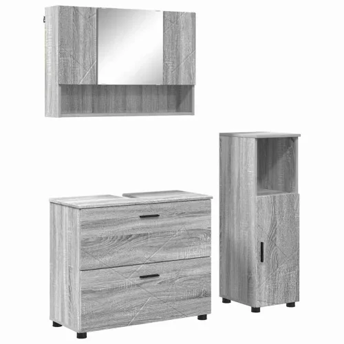 Fürdőszoba bútor szett 3 pcs Szürke sonoma 76.5 x 35 x 64 cm