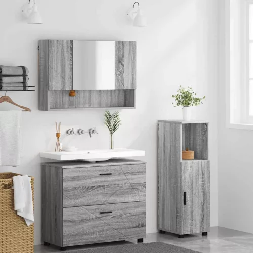 Fürdőszoba bútor szett 3 pcs Szürke sonoma 76.5 x 35 x 64 cm