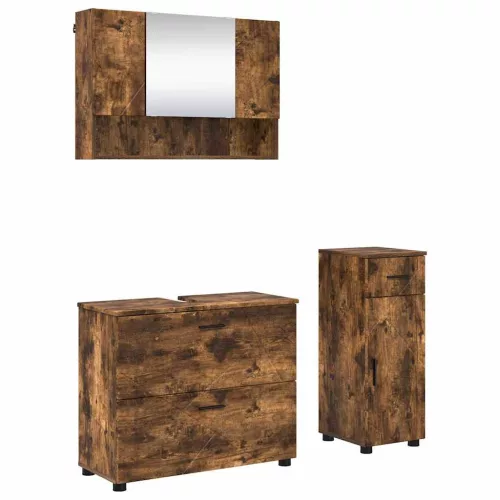 Fürdőszoba bútor szett 3 pcs Füstölt tölgy 76.5 x 35 x 64 cm