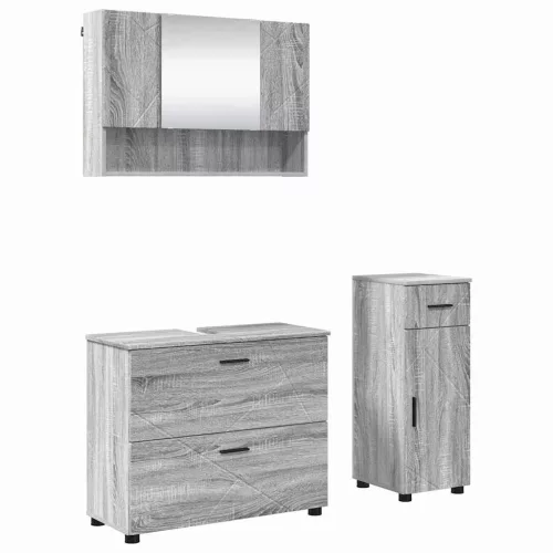 Fürdőszoba bútor szett 3 pcs Szürke sonoma 76.5 x 35 x 64 cm