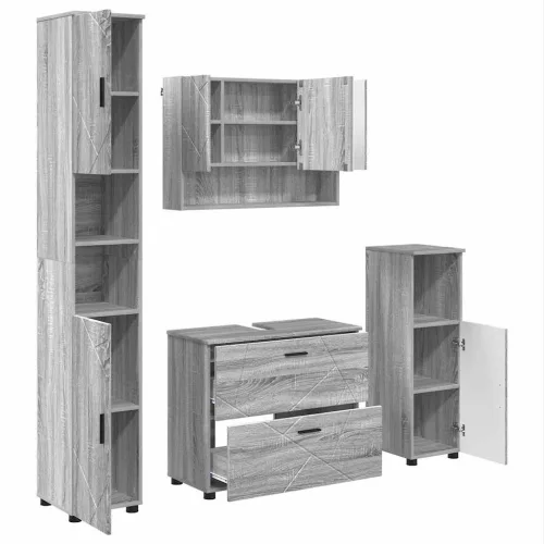 Fürdőszoba bútor szett 4 pcs Szürke sonoma 30 x 35 x 192 cm