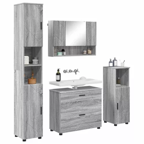 Fürdőszoba bútor szett 4 pcs Szürke sonoma 30 x 35 x 192 cm