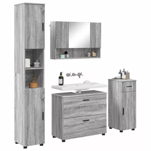 Fürdőszoba bútor szett 4 pcs Szürke sonoma 30 x 35 x 192 cm