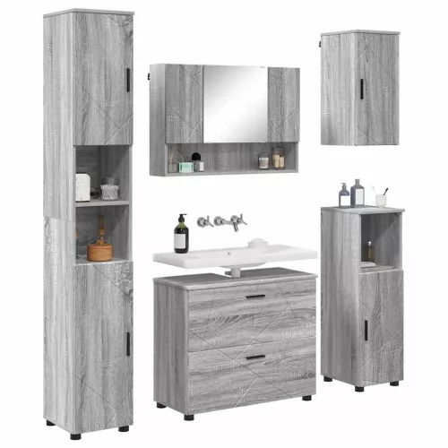 Fürdőszoba bútor szett 5 pcs Szürke sonoma 30 x 35 x 192 cm