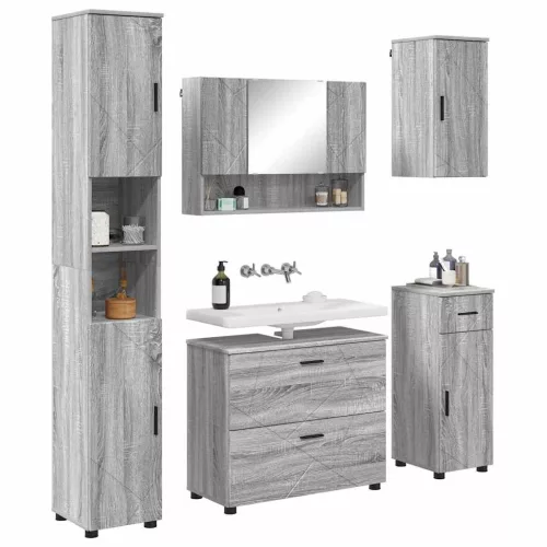 Fürdőszoba bútor szett 5 pcs Szürke sonoma 30 x 35 x 192 cm