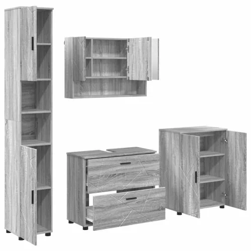 Fürdőszoba bútor szett 4 pcs Szürke sonoma 30 x 35 x 192 cm