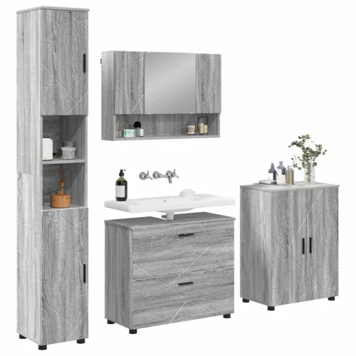 Fürdőszoba bútor szett 4 pcs Szürke sonoma 30 x 35 x 192 cm