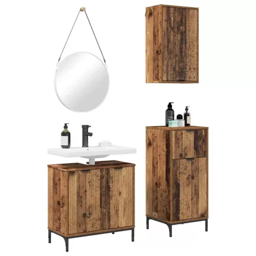 Fürdőszoba bútor szett 3 pcs Régi fa 39.5 x 36 x 88 cm Faanyag