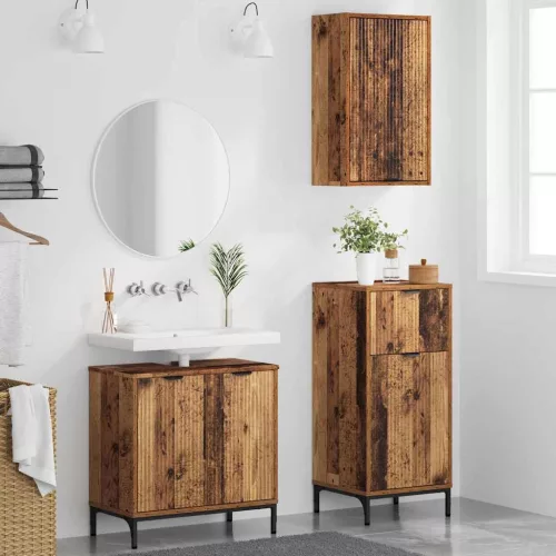 Fürdőszoba bútor szett 3 pcs Régi fa 39.5 x 36 x 88 cm Faanyag