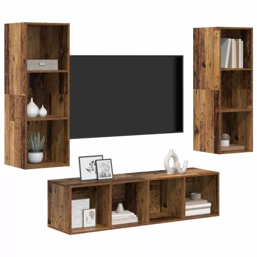 TV Szekrény Szett 3 pcs Régi fa 37 x 37 x 142.5 cm Faanyag