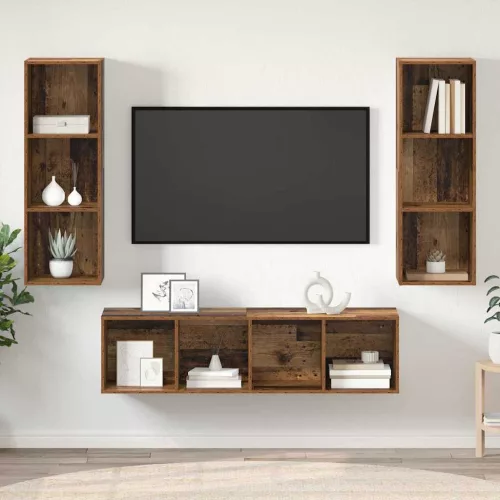 TV Szekrény Szett 3 pcs Régi fa 37 x 37 x 142.5 cm Faanyag